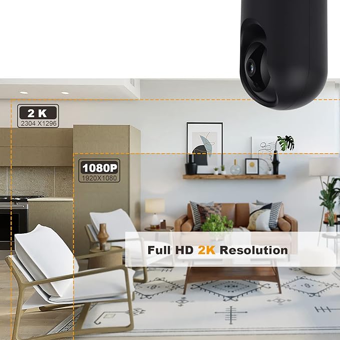 Indoor Security Camera Wireless, 2K Smart Home IP Camera 2.4G/5G Dual-Band WiFi Connection, Two-Way Audio, AI Human Motion Detection, Night Vision, App Remote Control - Black