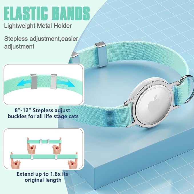 AirTag Cat Collar, Elastic Tracker Collar with Airtag Holder and Bell | Compatible with Apple Air Tag, Lightweight & Scratch Resistant, Adjustable Stepless GPS Pet Collar for Cats Kittens, Green