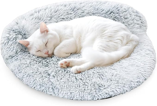 Cat Bed Round, Ultra Soft Washable Small Dog Couch Bolster, Anti-Slip Sleeping Mat for Kitten and Puppy(24×24inch, Grey)