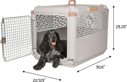 SportPet Designs Collapsible Medium Pet Travel Carrier (Tan), Hard-Sided Kennel for Medium Dogs, Puppies, Cats, Kittens, Animals up to 50lbs, Washable Home & Outdoor Pet Crate, 30.6"L x 22"W x 23.25"H