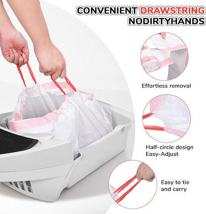 80 Count Thicken Cat Litter Box Liners Compatible With Automatic Cat Litter Box and Litter Box Robot 4 and 3,Heavy Duty Drawstring Kitten Litter Drawer Liners Disposable 25" x 16"