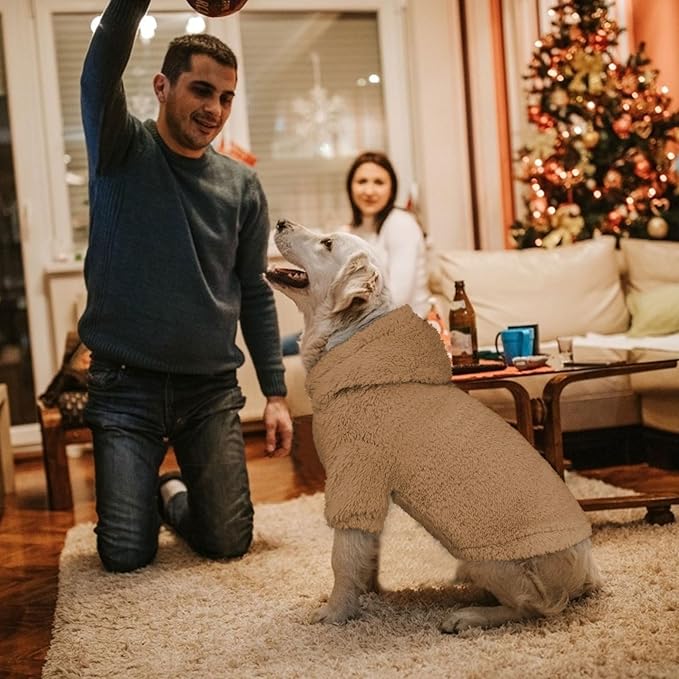 Fuzzy Dog Sweaters for Large Dogs Pet Hoodie Clothes Warm Soft Pet Coats Hooded Sweatshirt Dog Hoodie for Large Dogs(Coffee-L)