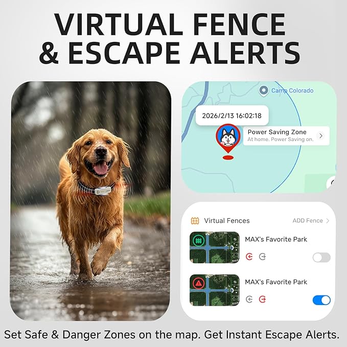 DBDD AI GPS Tracker for Dogs (30lbs+), Real Time Location and AI Health Assistant, Electronic Fence, Waterproof, iOS and Android Universal (D5-White)