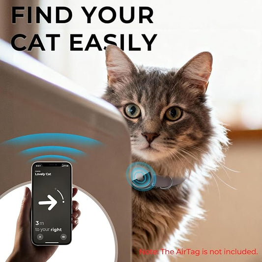 AirTag Cat Collar, Ultra Elastic Cat Tracker Collar with Apple Air Tag Holder, [Lightweight & Scratch Resistant] Stepless Adjustable GPS Pet Tracking Collars for Cats Kittens (Brown)