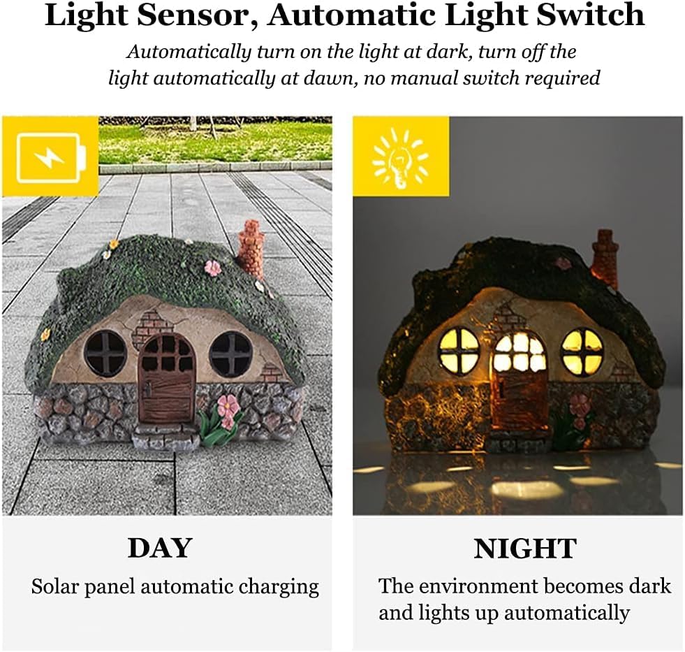 Fairy Garden Statues,Fairy Garden House with Solar Powerd Night Light,Yard Decorations Outdoor Fairy Garden Accessories Decor for Outside (House)
