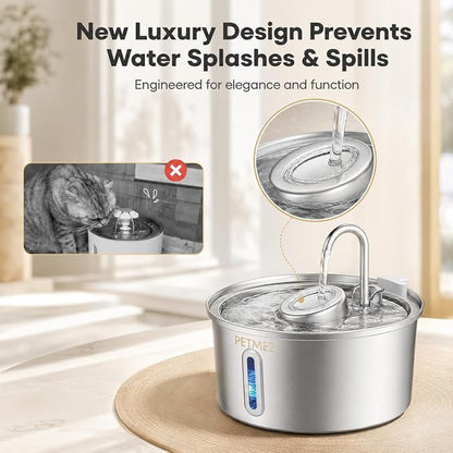 Luxury Smart Pet Fountain 2026 – 3.2L/108oz Stainless Steel Automatic Cat & Dog Water Fountain, Indoor Pet Water Dispenser with LED Light, Quiet Pump, Dual Flow Modes, 4-Layer Filter, Dishwasher Safe