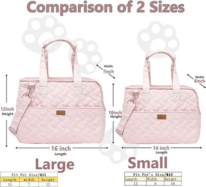 Small Puppy Purse Woman Bag,Cats/Puppy/Rabbits/BunnyCarrier Handbag with Multiple Pockets,Breathable Mesh Soft Cushion,Pets Travel Carriers Totes Picnic Outdoor 7-15lbs (Pink, Large)