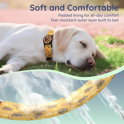 Airtag Dog Collar,with Waterproof airtag Holder，Original Stylish Cute Pattern Design.QR Code ID Buckle，Comfortable Soft Cotton for Small Medium Large Dogs