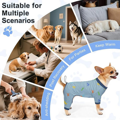 Bienbee Dog Pajamas, 4 Pack Dog Recovery Suit Shedding Suit Cute Soft Puppy Clothes Dogs Pjs Onesies Jammies Adjustable Breathable & Stretchy Clothes for Small Medium Large Dogs Girl Boy Puppy-S