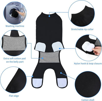 2 Packs Breathable Cotton Dog Recovery Suit for After Neuter Spay Abdominal Wounds Protector, Professional Anti-Licking Onesies for Male Female Pets Surgery Bandages, XL Black Grey Pure