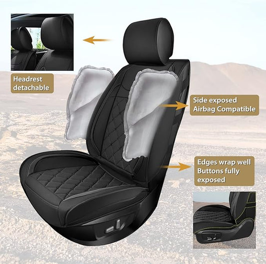 Nilight 5 Car Seat Covers Waterproof Faux Leather Cushions Anti-Slip Universal Fit for 5 Passenger Cars Hyundai Honda Accord Kia Civic Corolla Camry CR-V RAV4 Fusion SUV Truck (Full Set, Black)
