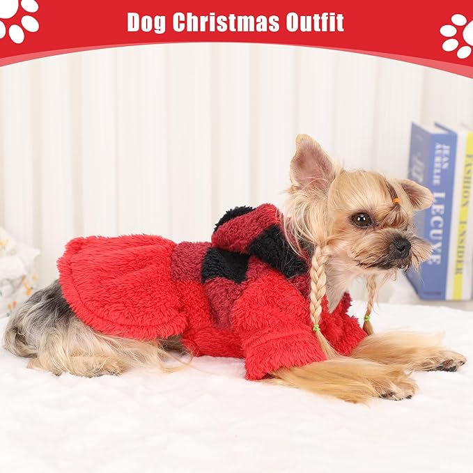 Dog Sweater Fleece Dog Hoodie Winter Puppy Clothes for Small Dogs Boy Girl Pet Cold Weather Doggie Coats Fall Doggy Sweatshirt for Chihuahua Yorkie Cat Sweater Costume, Red Plaid, S