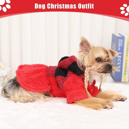 Dog Sweater Fleece Dog Hoodie Winter Puppy Clothes for Small Dogs Boy Girl Pet Cold Weather Doggie Coats Fall Doggy Sweatshirt for Chihuahua Yorkie Cat Sweater Costume, Red Plaid, XS