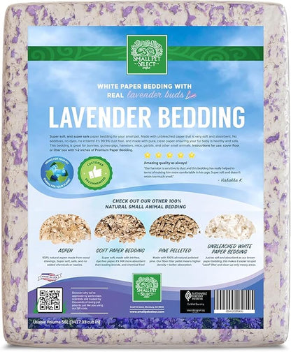 Small Pet Select Lavender Bedding, Paper Bedding with Real Lavender, Soft Animal Bedding with Odor Control for Guinea Pig, Rabbit, Hamster, or Bunny, Cage Accessories, Made in USA, 56L