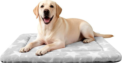Dog Bed Mat – Soft & Comfortable Dog Kennel Pad for Crate – Durable Crate Bed & Mat for Dogs & Cats – Ideal for Crate, Kennel, and Home Use (Big&Little Stars Grey, L(35"*23"*1.5"))