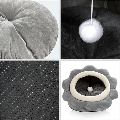 Lcybem Cat Beds for Indoor Cats - Rabbit-Shaped Cat Cave Bed with Hanging Toy,Super Soft Calming Pet Bed for Kitten,Small Dog,Warm Plush&Machine Washable&Removable Cotton Pad,cat Hideaway
