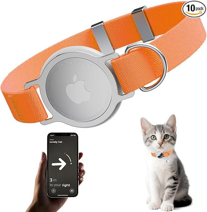 AirTag Cat Collar, Ultra Elastic Cat Tracker Collar, Airtag Holder Compatible with Apple Air Tag, [Lightweight & Scratch Resistant] Adjustable Stepless GPS Pet Collar for Cats Kittens, Orange
