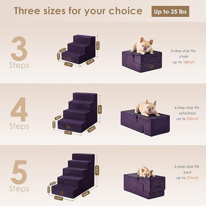 EHEYCIGA Dog Stairs for Bed 18" H, 4-Step Dog Steps for High Bed, Pet Steps for Small Dogs and Cats, Non-Slip Balanced Pet Ramp Indoor, Purple