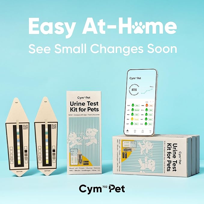 Pet Urine Test Kit with AI App | Dog & Cat Strips | Glucose, Protein, Blood, pH & More | 10 Wellness Indicators | 60s Non-Invasive at Home [5 Tests]