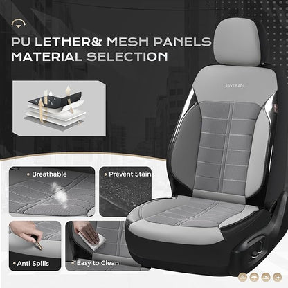Coverado 3D Air Mesh Car Seat Cover Full Set, Sports Carbon Fiber Design, Breathable Seat Protectors Airbag Compatible Comfort Universal for Most Cars, Van,Trucks, SUV, Grey