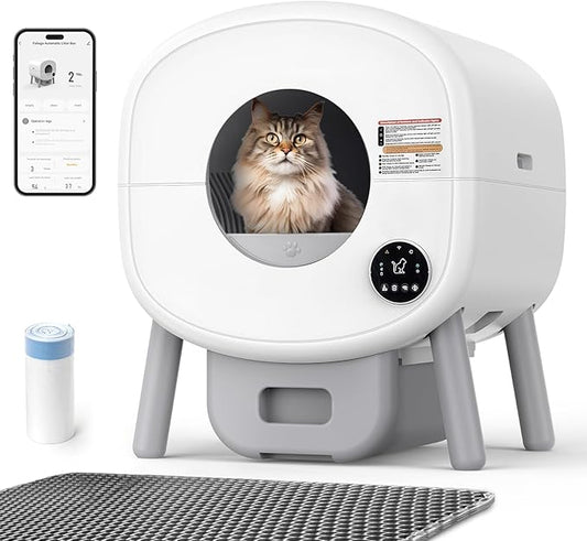 Fsitego Self Cleaning Cat Litter Box: 76L Extra Large Automatic Litter Box for Multiple Cats, Odor-Free, Smart App Control, Ambient Light Waste Disposal