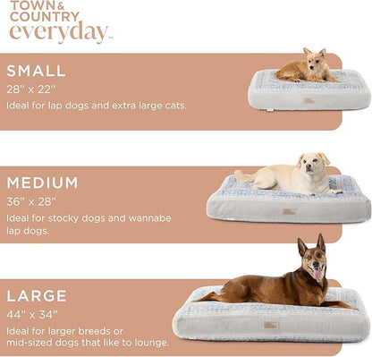 Town & Country Everyday CuddleTown Medallion Everwash® Pillow Pet Bed, Water Repellent Floor Pillow, Machine Washable Cover, Soft & Calming, Blue/Greige, Medium 36"x28"x4"