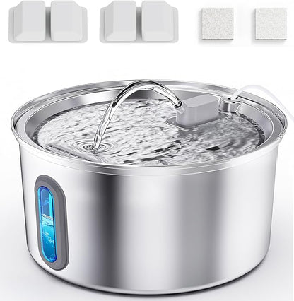 Cat Water Fountain Stainless Steel, 3.2L/108oz Pet Fountains for Drinking with Smart Quiet Pump and Large Water Level Window, Easy-to-Clean Automatic Pet Water Dispenser for Indoor Use