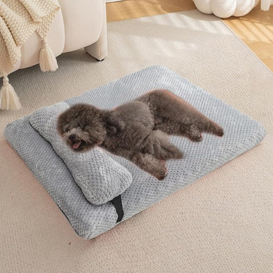 huraty Dog Bed with Pillow for Small Dogs, Orthopedic Dog Bed with Removable Cover, Washable Pet Bed Mat Suitable for Pets Up to 5 lbs, Grey 17.7x11.8x2 in