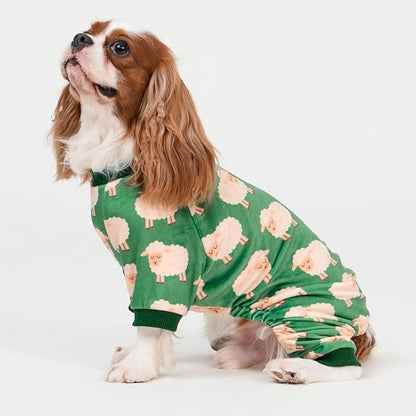 Fitwarm Funny Sheep Dog Pajamas, Warm Winter Dog Clothes for Small Dogs Boy Girl, Cozy Pet Onesie with Feet, Green, White, Small