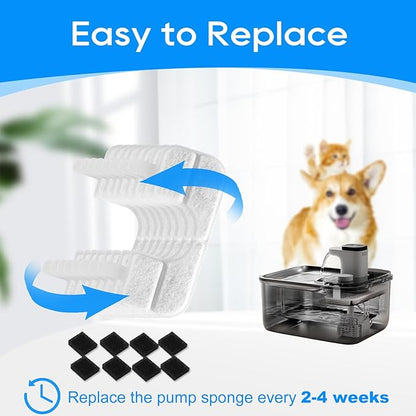 12+12 Pack Pet Water Fountain Filter Compatible with Qinliy 3.5L Cat Water Fountain with Filter, Cat Water Filter Fountain with Replacement Filters & Pump Pre-Filter Sponges