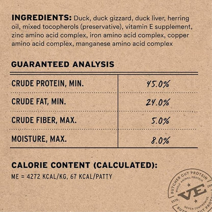 Vital Essentials Freeze Dried Dog Food, Raw Duck Mini Patties | Complete Meal or Topper | High Protein, Grain Free Dry Dog Food | 14 oz Bag