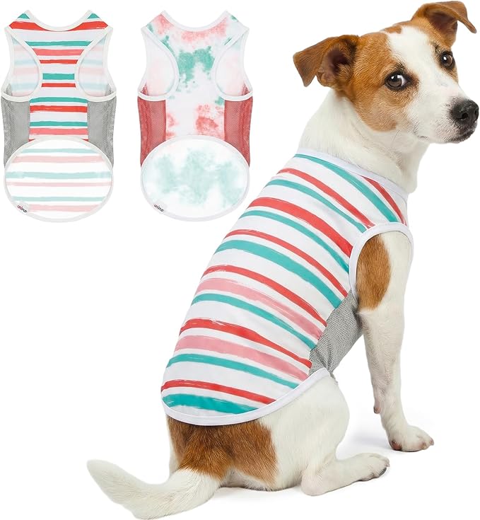 UPF 50+ Sun Protection Dog T-Shirt, 2 Pack Lightweight Sleeveless Dog Vest for Small Medium Dogs Girl – Reflective Strips, Quick-Dry Pet Apparel, Sports Fan Shirt P23ST00512XL