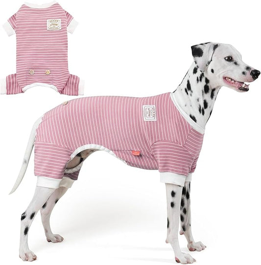 KYEESE Dog Pajamas Striped Clothes Pet PJS Lightweight Doggie Jammies 4 Legs Outfit Soft Dog Pajamas Cozy Pet Clothes Onesie Comfortable PJS for Medium Dogs Doggie Onesie,Green Striped, 3XL