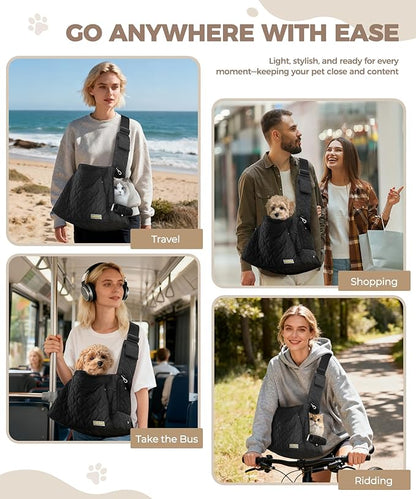 JourCraf Dog Carrier Sling for Small Dogs, Front Cat Sling & Cats Up to 15 lbs, Dog Purse with Adjustable Strap Front Zipper Pocket, Double Safety Feature, Hands Free for Travel