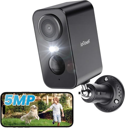 ieGeek Security Cameras Wireless Outdoor - 5MP Smart Wifi Camera System for Home Surveillance with Motion Light, Battery Powered Cam with Color Night Vision, 2-Way Audio, Siren Alarm, Works with Alexa