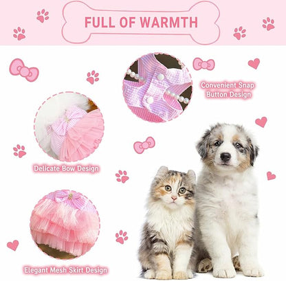 Dog Dresses, Fashion Pet Dog Clothes, Striped Mesh Puppy Dogs Princess Dresses (Pink, Large)