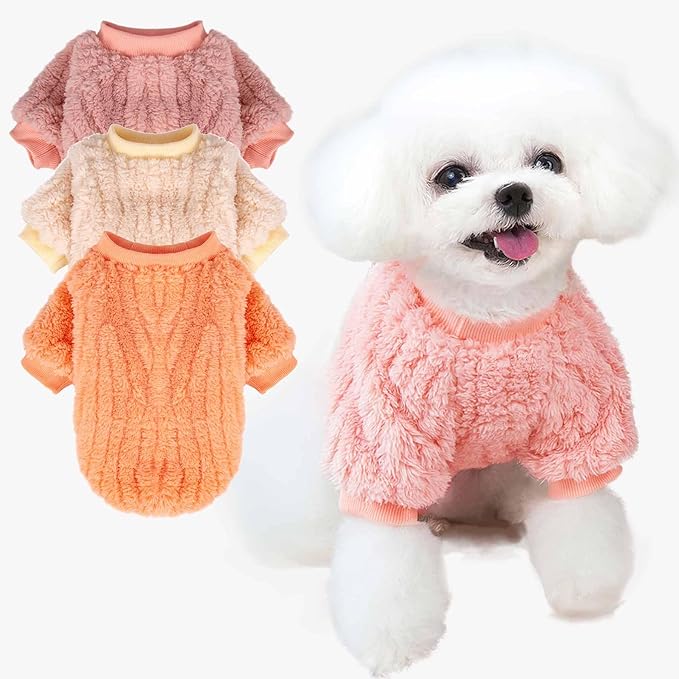 FabriCastle Dog Sweater, 3-Pack Dog Clothes, Ultra Soft and Warm Pet Jackets XXS XS for Small Dogs Girl & Cats, Winter Pet Apparel Costumes Outfits (Ivory,Pink,Coral, Small)