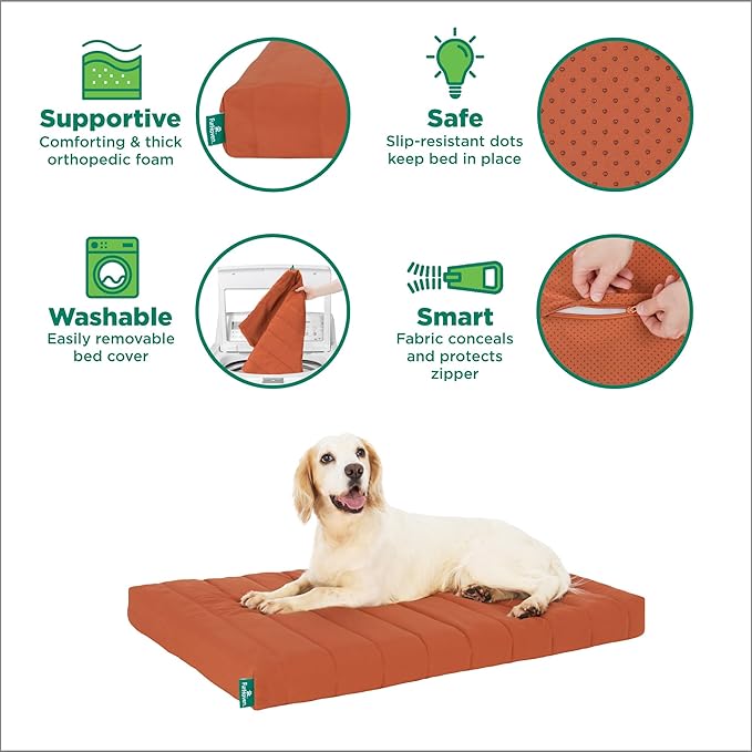 Furhaven Orthopedic Dog Bed – Puffy Quilted Foam Mattress with Removable Washable Cover, Soft & Supportive for Kennels & Crates - Large, Rust