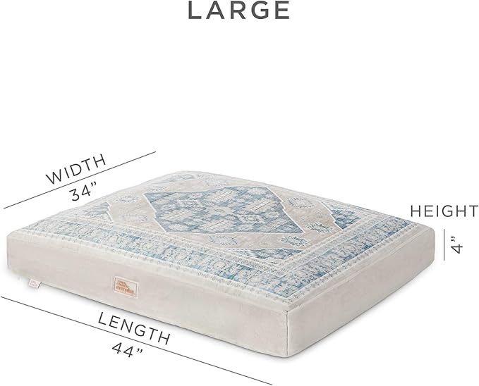 Town & Country Everyday CuddleTown Medallion Everwash® Pillow Pet Bed, Water Repellent Floor Pillow, Machine Washable Cover, Soft & Calming, Blue/Greige, Large 44"x34"x4"