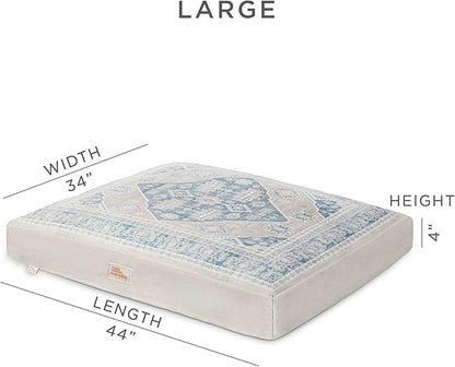 Town & Country Everyday CuddleTown Medallion Everwash® Pillow Pet Bed, Water Repellent Floor Pillow, Machine Washable Cover, Soft & Calming, Blue/Greige, Large 44"x34"x4"