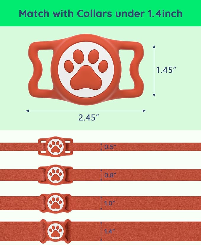 IP68 Waterproof Dog AirTag Holder for Dog Collar, Soft, Stretchy Silicone | Full-Body Protection, Easy Tool-Free Installation, Quiet, No-Dangle Fit, Lightweight, Fits Dog & Cat Collars of All Widths