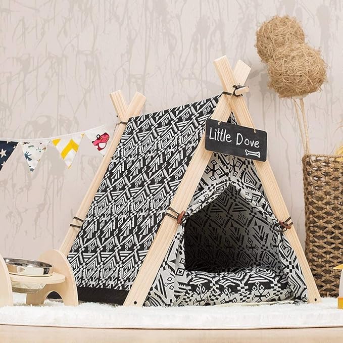 Pet beds, Pet Tent Wooden Dog House Pet Bed Cat Bed Yurt Washable Kennel Cat Litter Small
