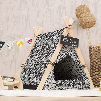 Pet beds, Pet Tent Wooden Dog House Pet Bed Cat Bed Yurt Washable Kennel Cat Litter Small