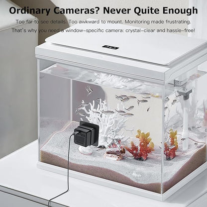 Fish Tank Camera, 2K HD for Aquarium & Reptile Terrarium, 140° Wide-Angle with Anti-Glare, Night Vision, WiFi Pet Camera with AI Motion Detection, 2-Way Audio, 24/7 Cloud/SD Recording (Black)