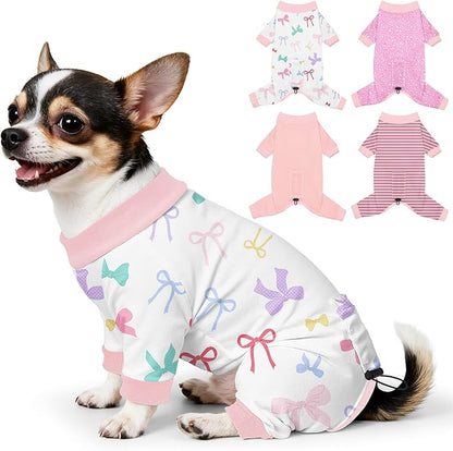 Bienbee Dog Pajamas, 4 Pack Dog Recovery Suit Shedding Suit Cute Soft Puppy Clothes Dogs Pjs Onesies Jammies Adjustable Breathable & Stretchy Clothes for Small Medium Large Dogs Girl Boy Puppy-XS