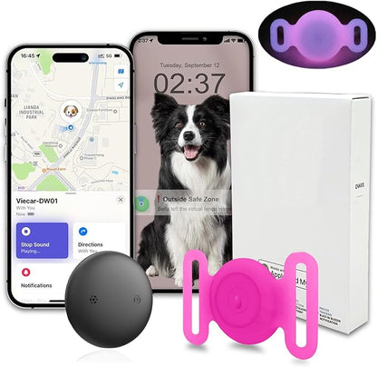 GPS Tracker for Dogs, Mini GPS Cat Tracker, IPX8 Waterproof GPS Trackers for Cats with Holder, No Monthly Fee, Work with Apple Find My(iOS Only), Smart Trackers for Dogs-YGPink-3
