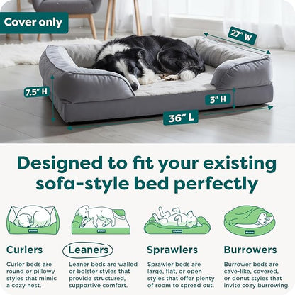 FurHaven Dog Bed Cover Replacement, Sofa-Style Design with Soft, Breathable Fabric for Cozy Comfort, Machine Washable, Large, Plush & Velvet, Granite Gray