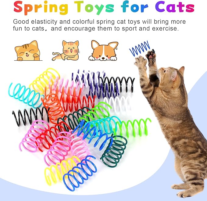 120 Pack 12 Colors Cat Spring Toys for Indoor Cats, Cat Interactive Toy, Colorful Plastic Spring Coils for Swatting, Biting, Hunting Kitten Toys