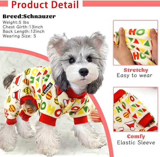 XPUDAC 4 Pieces Dog Christmas Outfit Pajamas Santa Claus Pet Clothes Cute Snowman Dog Pajamas Costumes for Dogs Girl Boy, Red Green Large