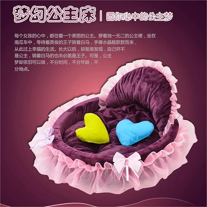 Cute Princess Pet Bed with Lace, Cotton Cat Bed & Teddy Litter for Cats & Small Dogs, Pet Kennel Supplies(B,S 45cm)